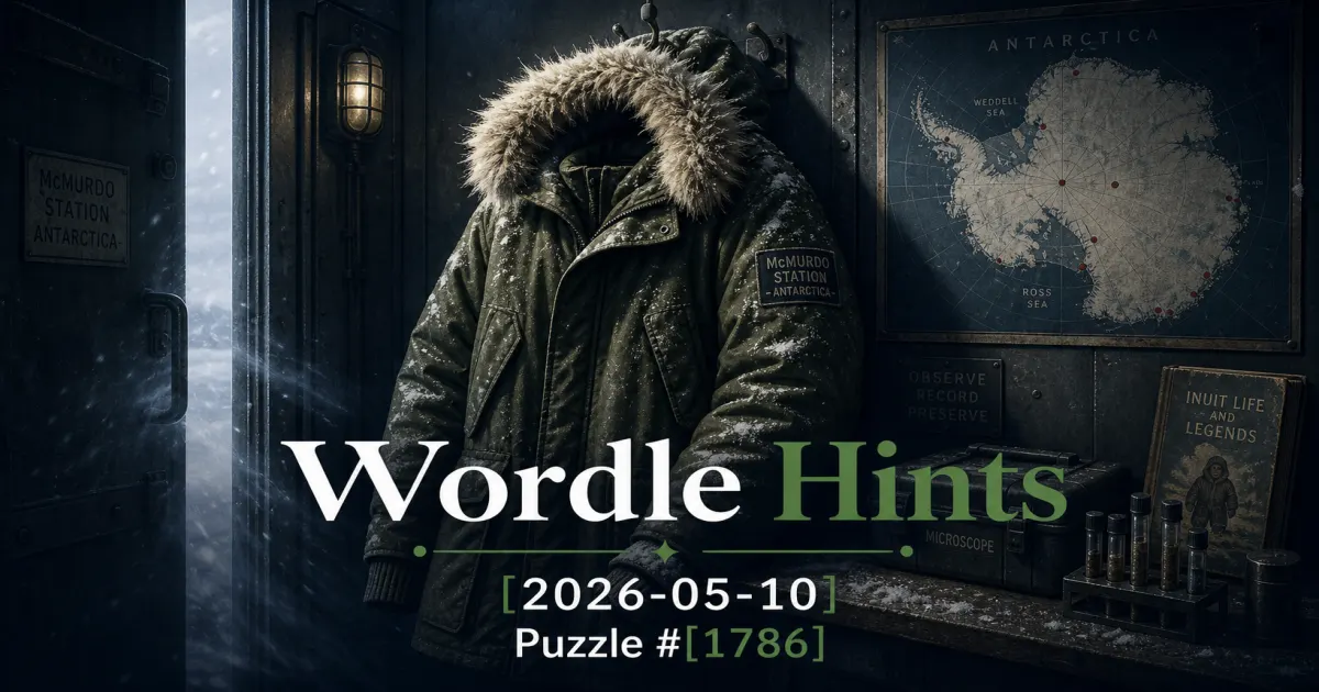 Illustrated cover for Wordle hints on May 10, 2026, puzzle #1786.