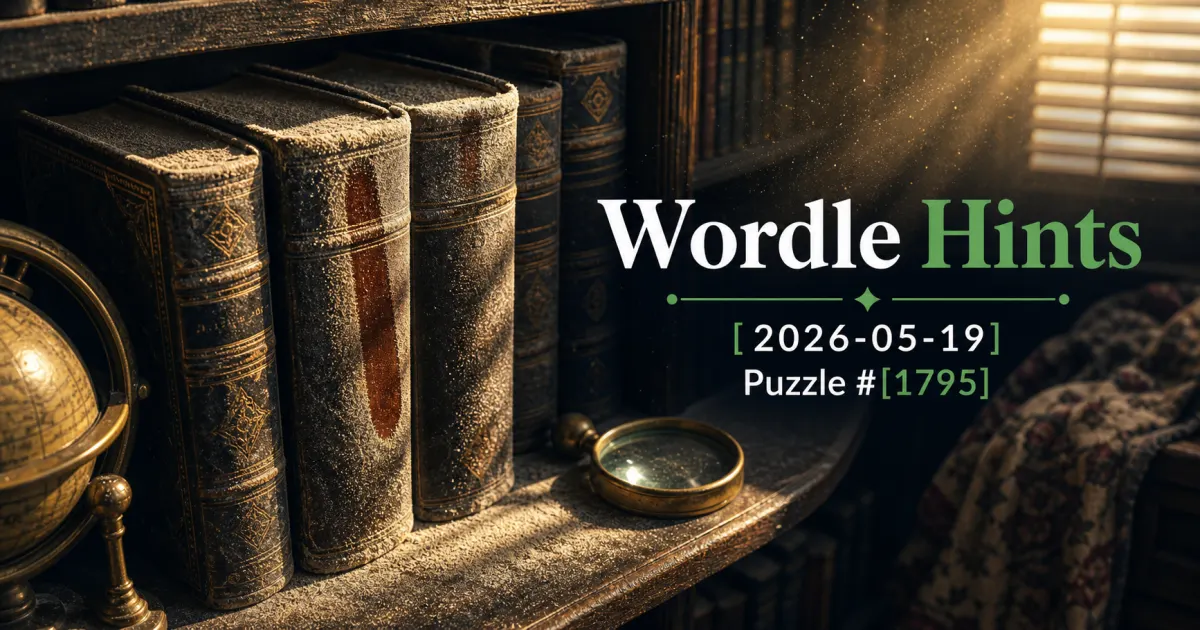 Illustrated cover for Wordle hints on May 19, 2026, puzzle #1795.