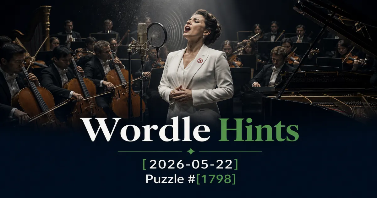 Illustrated cover for Wordle hints on May 22, 2026, puzzle #1798.